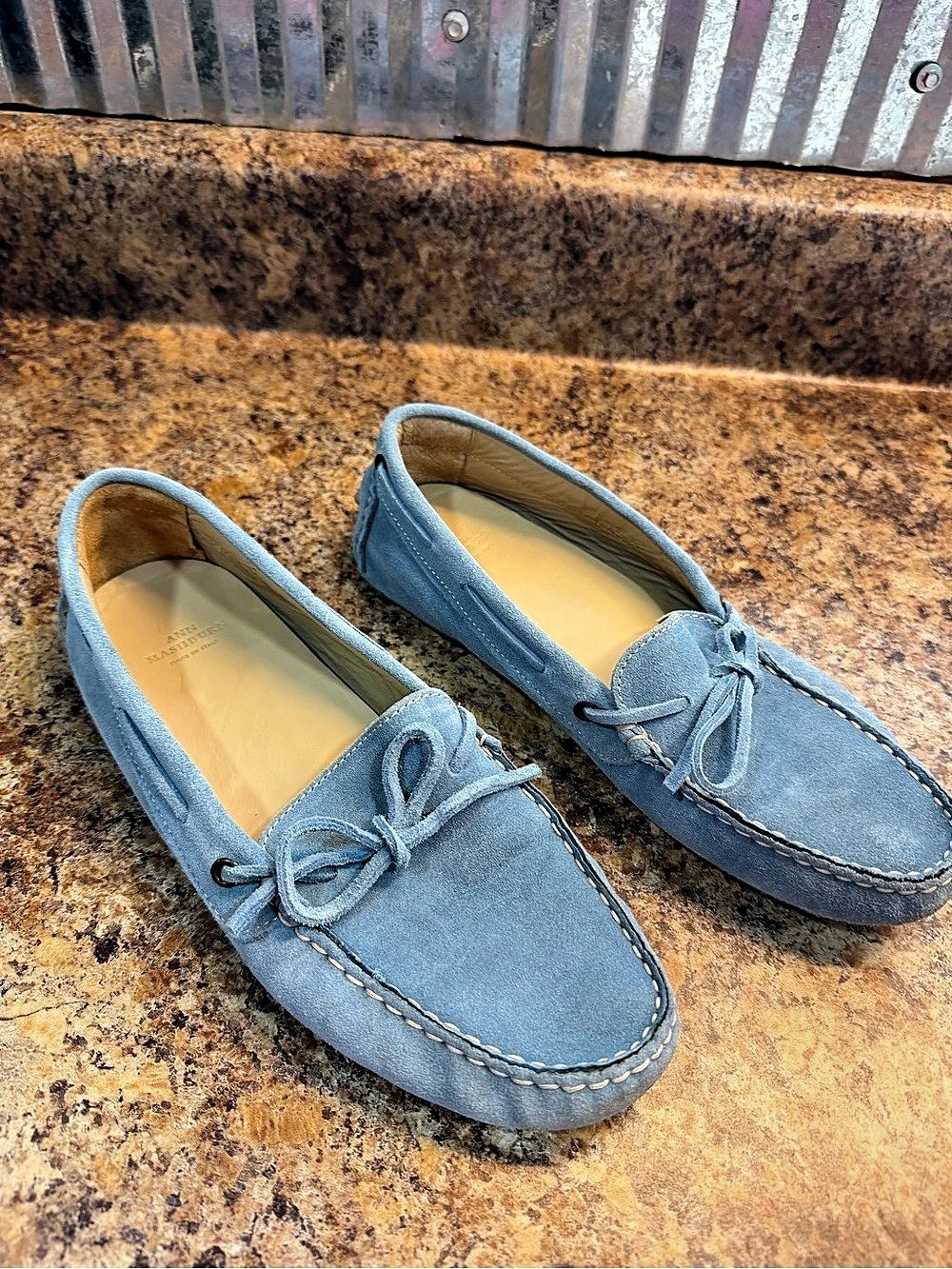 Ann Mashburn Suede Driving Moccasin Blue Moccasins Size 40